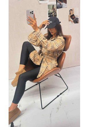 Koszula flanelowa z paskiem beżowa LaMilla