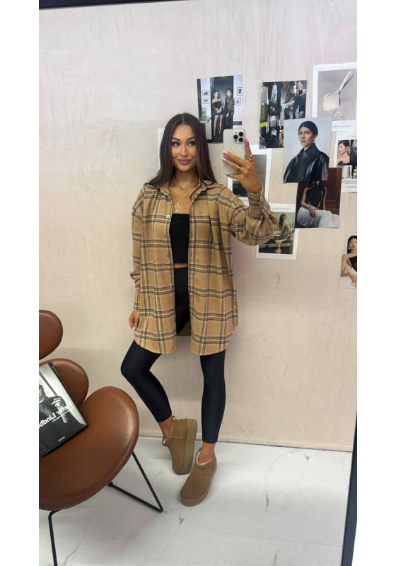 Koszula flanelowa z paskiem beżowa LaMilla