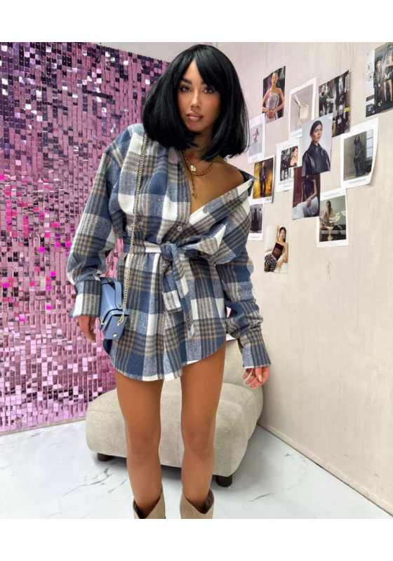 Koszula flanelowa z paskiem niebieska LaMilla